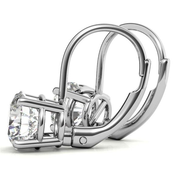 3.0 CTW Round Excellent Moissanite Basket Leverback Earrings - Picture 3 of 5